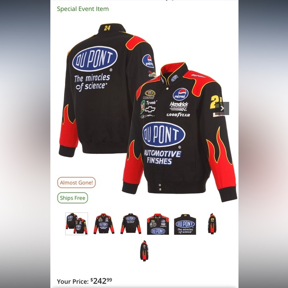 Racing Black Jeff Gordon DuPont Twill Driver Uniform Full-Snap Jacket - Picture 1 of 5